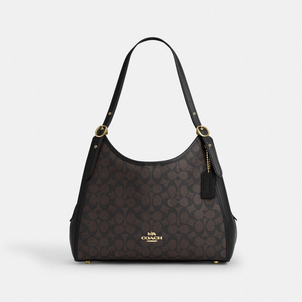 Erin Shoulder Bag In Signature Canvas - CAQ87 - Gold/Walnut/Black