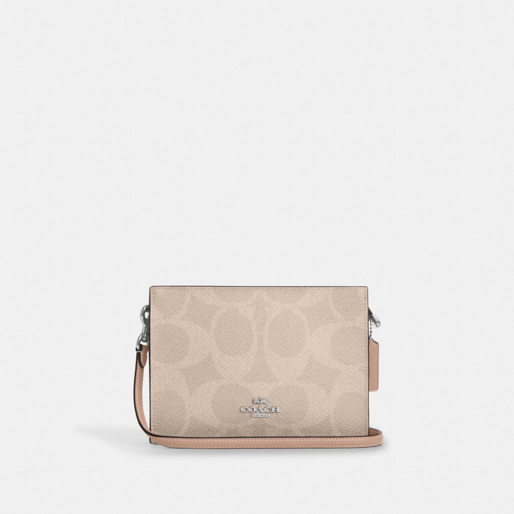 COACH CAR12 Slim Crossbody Bag In Signature Canvas SILVER/SAND/TAUPE