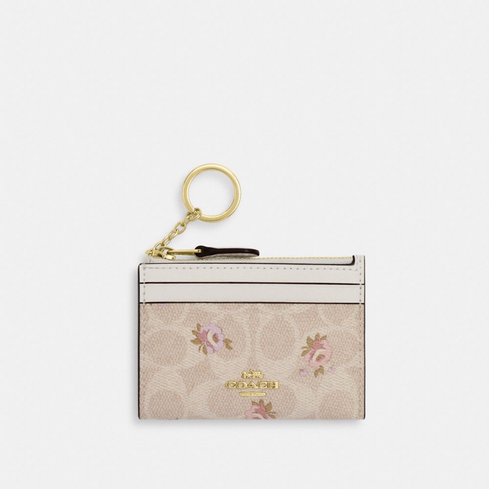 Mini Skinny Id Case In Signature Canvas With Floral Print - CAR16 - Gold/Sand Multi
