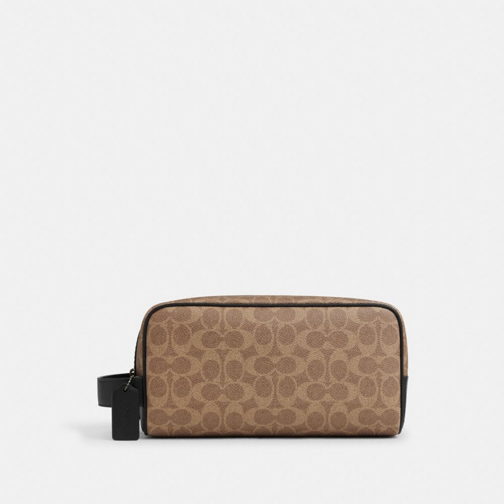 COACH CAR19 Large Travel Kit In Signature Canvas QB/TAN/BLACK