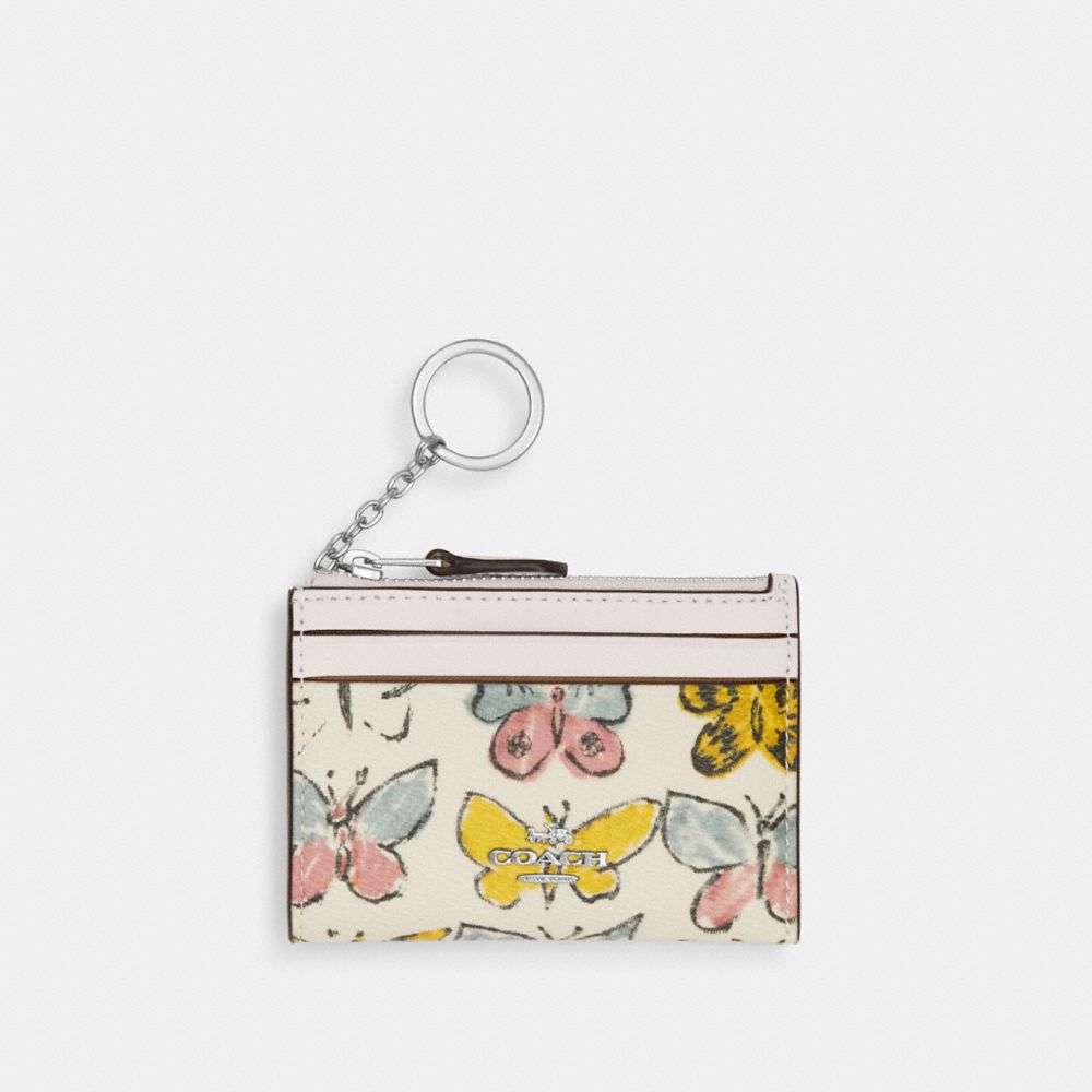 Mini Skinny Id Case With Butterfly Print - CAR22 - Silver/Chalk Multi
