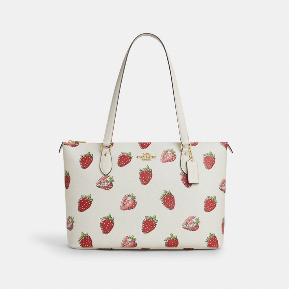 Gallery Tote Bag With Strawberry Print - CAR34 - Gold/Chalk Multi