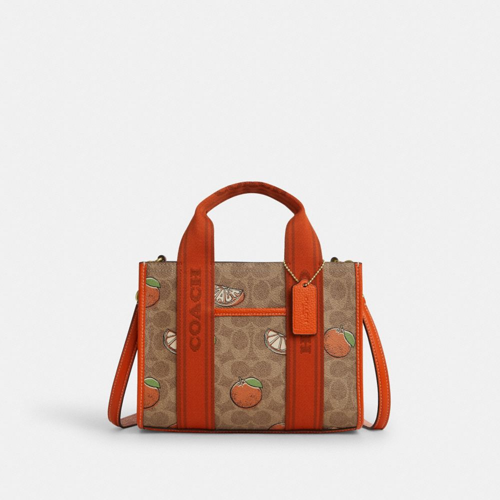 Smith Tote Bag 24 In Signature Canvas With Orange Print - CAR81 - Gold/Tan Multi