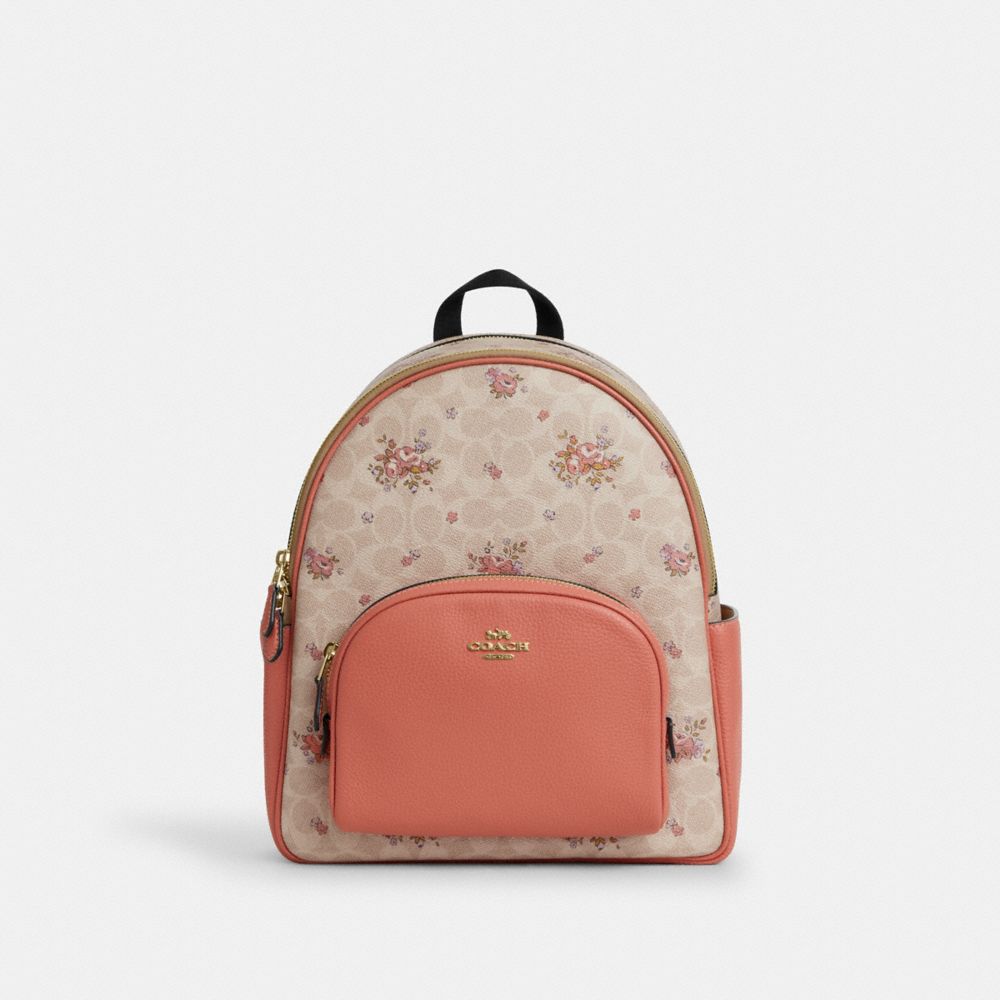 Court Backpack In Signature Canvas With Floral Print - CAS40 - Gold/Sand Multi