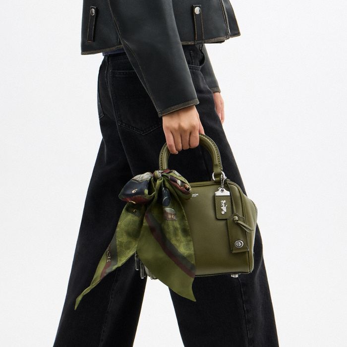 STACKED TABBY BAGS PRINT SILK SKINNY SCARF