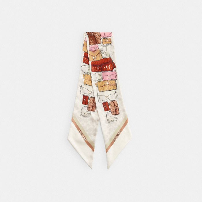 STACKED TABBY BAGS PRINT SILK SKINNY SCARF