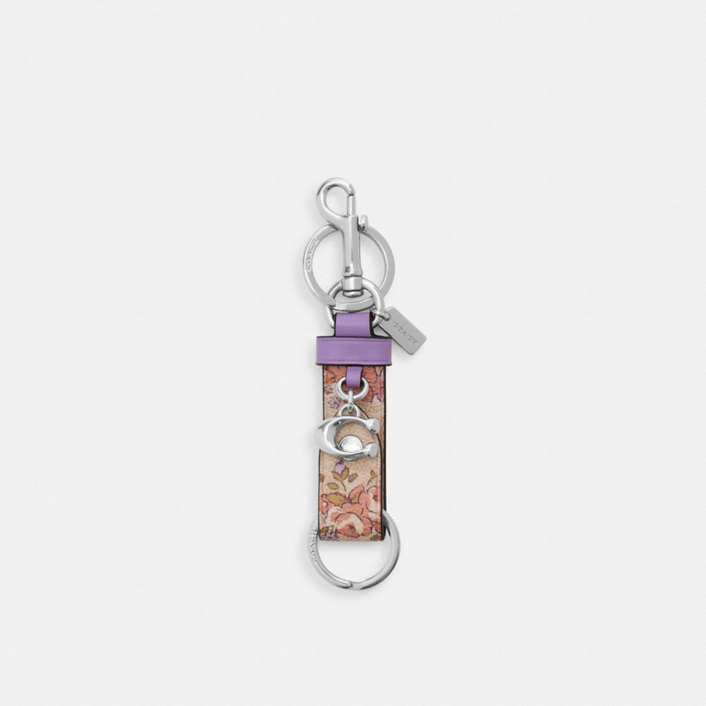 Trigger Snap Bag Charm With Floral Print - CAS96 - Silver/Sand Multi
