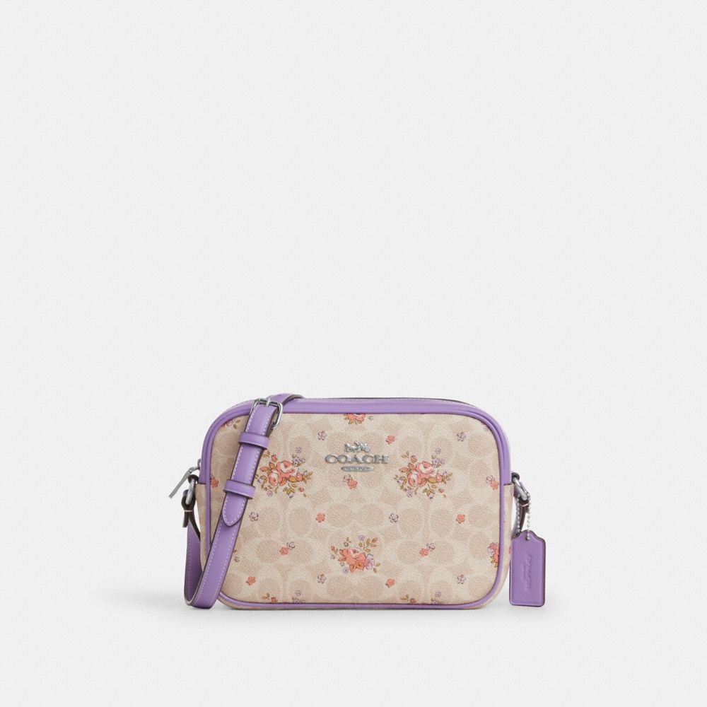 Jamie Camera Bag In Signature Canvas With Floral Print - CAT03 - Silver/Sand Multi
