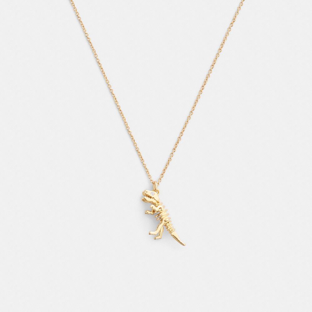 COACH CAT53 Skeletal Rexy Pendant Necklace GOLD