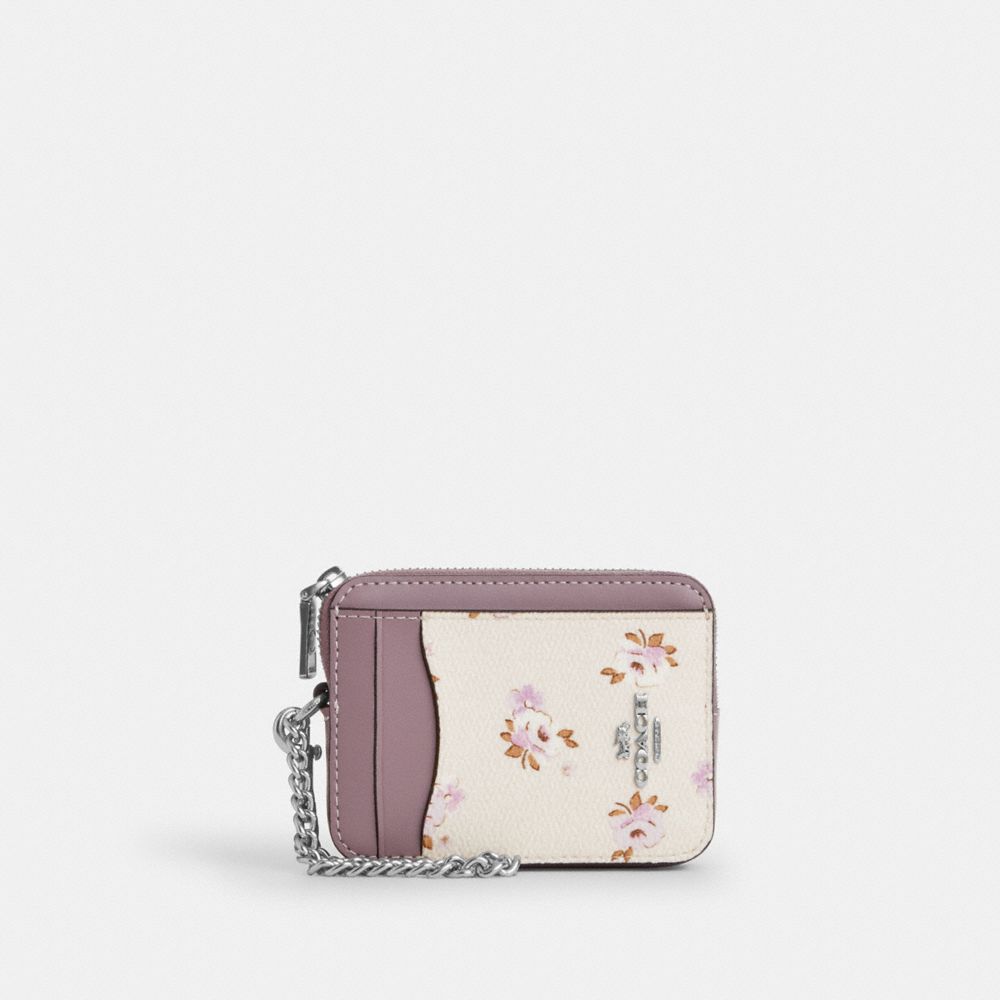 Zip Card Case With Floral Print - CAU43 - Silver/Chalk Multi