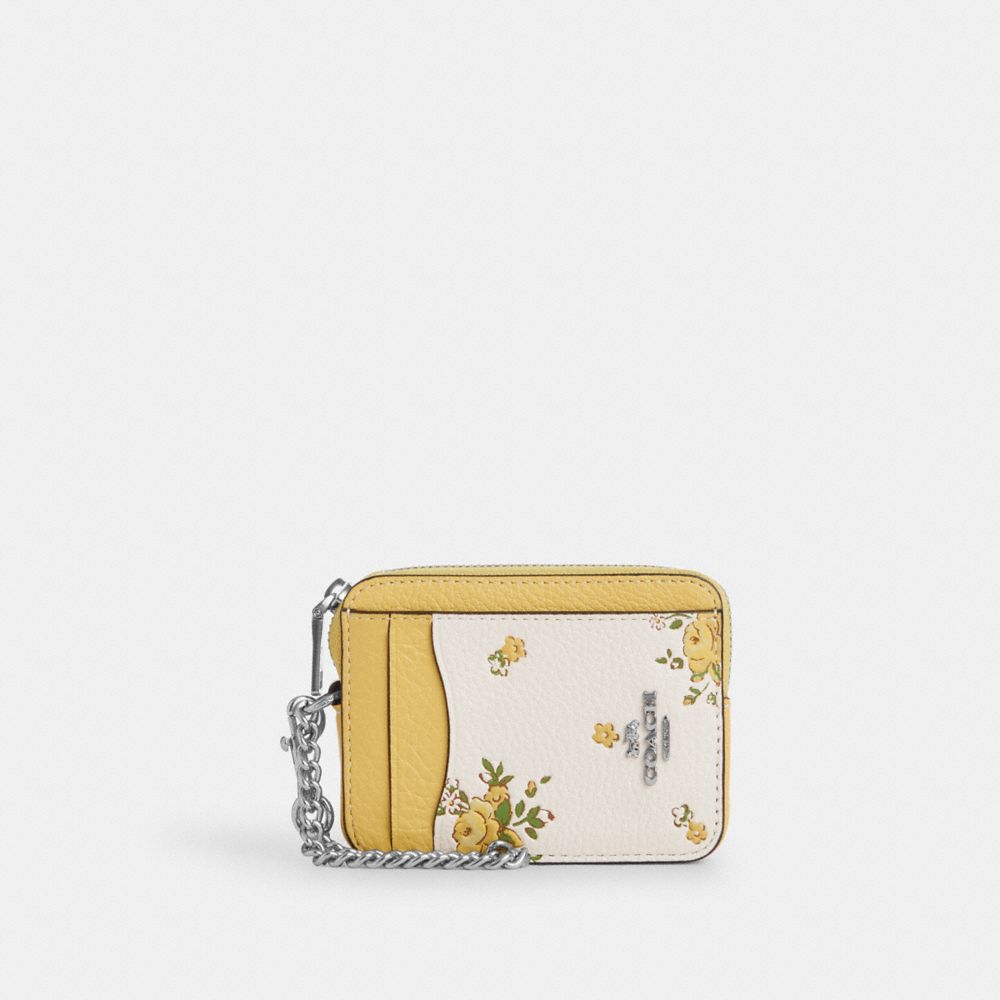 Zip Card Case With Floral Print - CAU44 - Silver/Chalk Multi