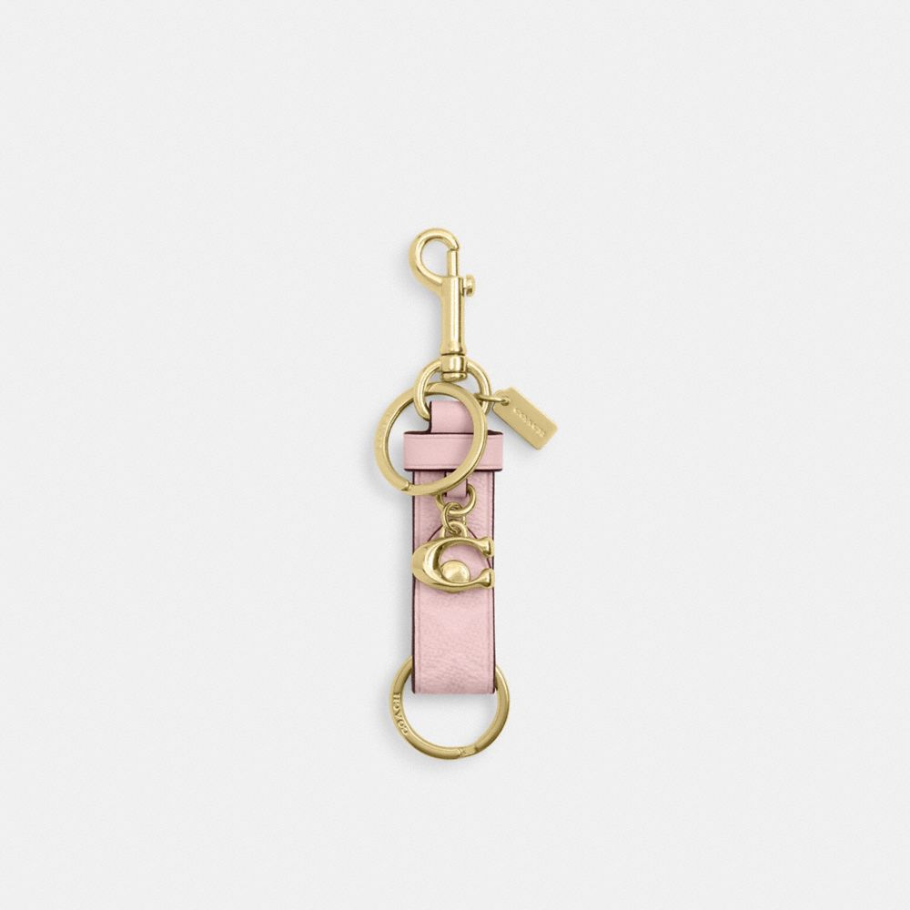 COACH CAU86 Trigger Snap Bag Charm In Signature Canvas GOLD/POWDER PINK
