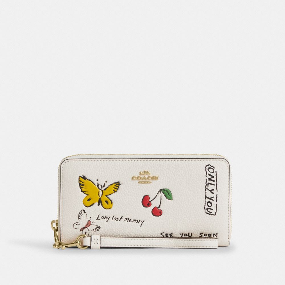 Long Zip Around Wallet With Sketch Print - CAX11 - Gold/Chalk Multi