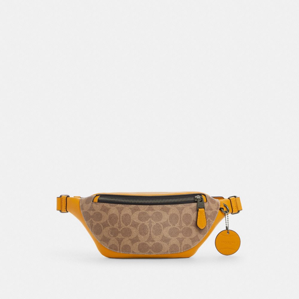 COACH CAX42 Warren Mini Belt Bag In Colorblock Signature Canvas QB/TAN/BUTTERCUP