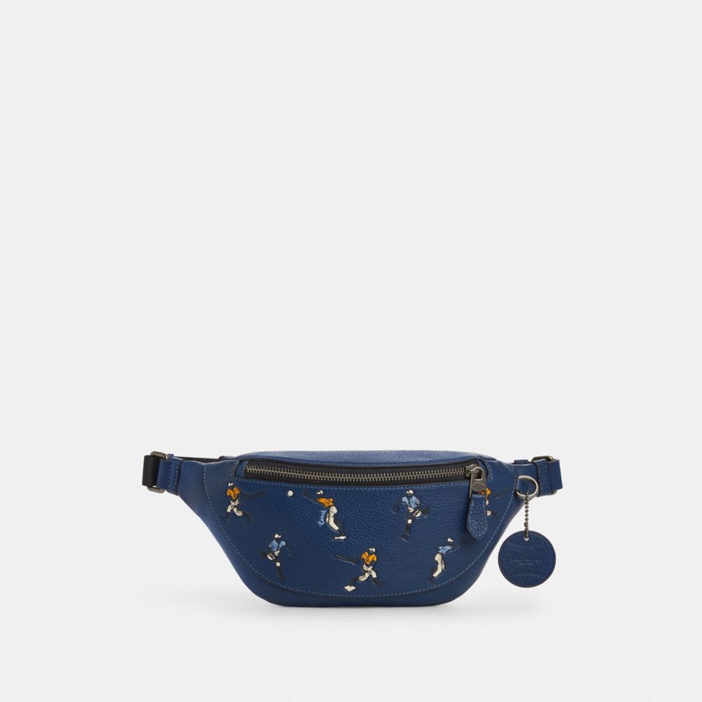 COACH CAX43 Warren Mini Belt Bag With Baseball Print QB/DEEP BLUE MULTI