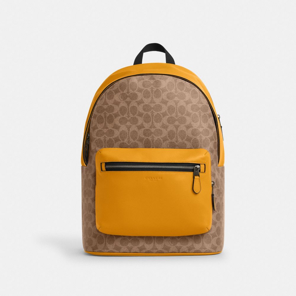 COACH CAX44 West Backpack In Colorblock Signature Canvas QB/TAN/BUTTERCUP
