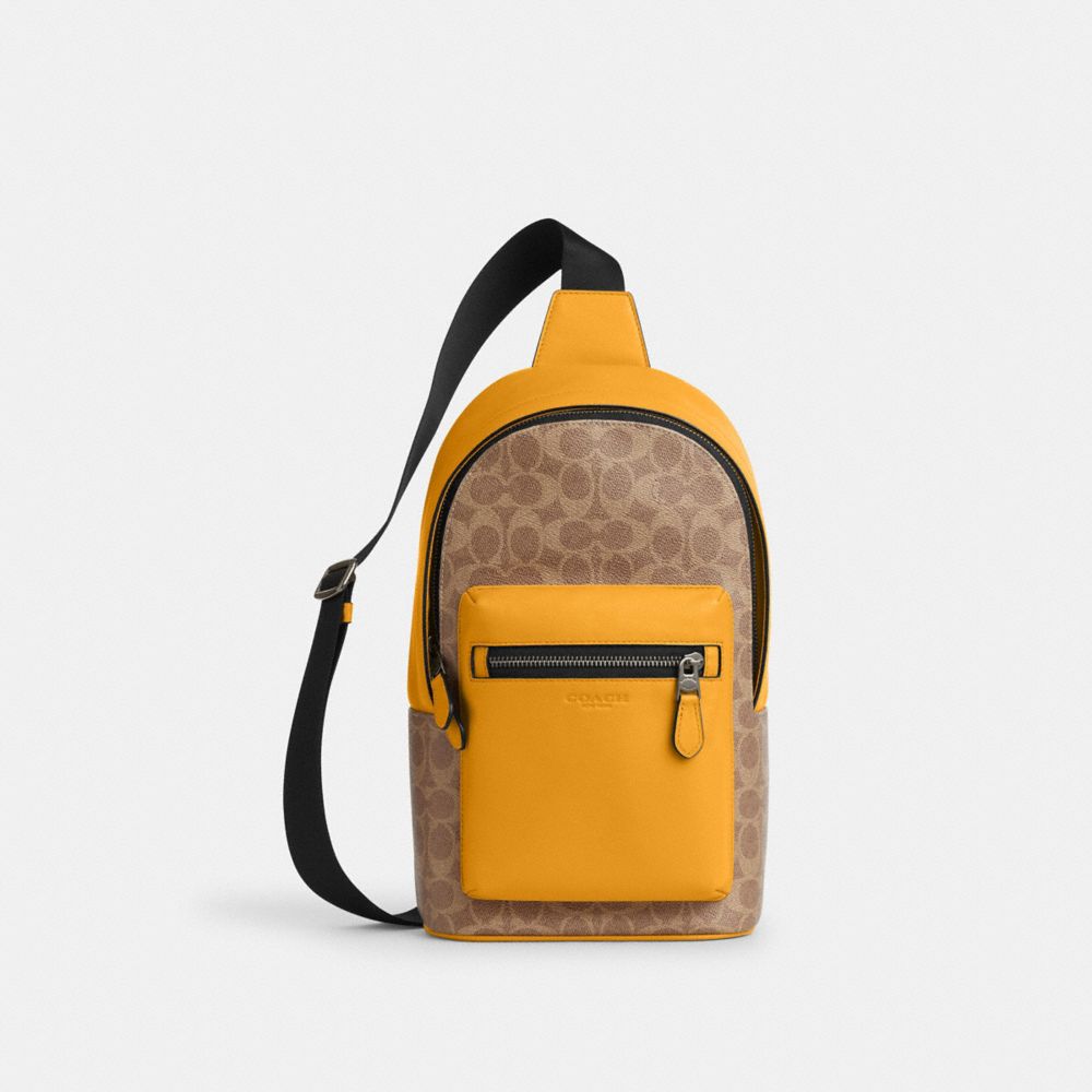COACH CAX45 West Pack In Colorblock Signature Canvas QB/TAN/BUTTERCUP