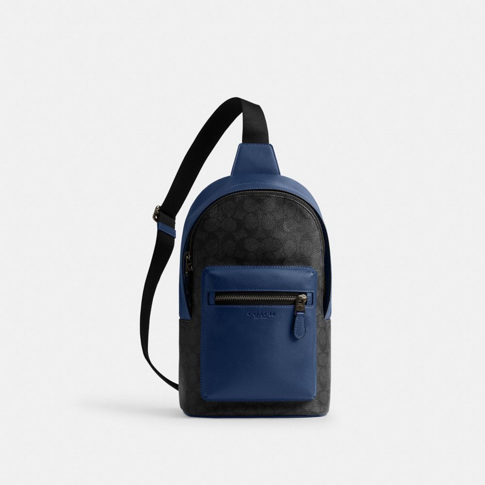 COACH CAX45 West Pack In Colorblock Signature Canvas QB/CHARCOAL/DEEP BLUE