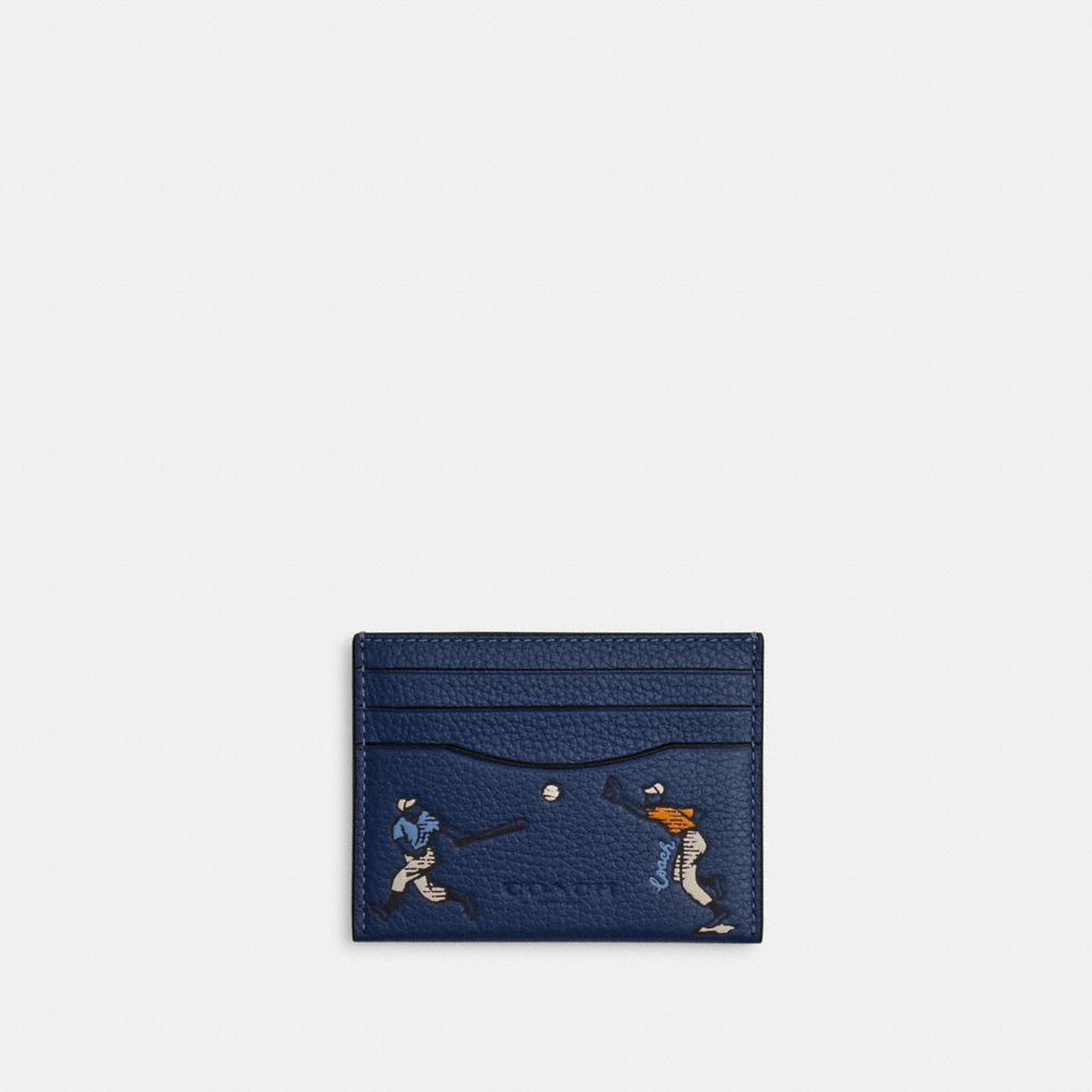 COACH CAX56 Slim Id Card Case With Baseball Print DEEP BLUE MULTI
