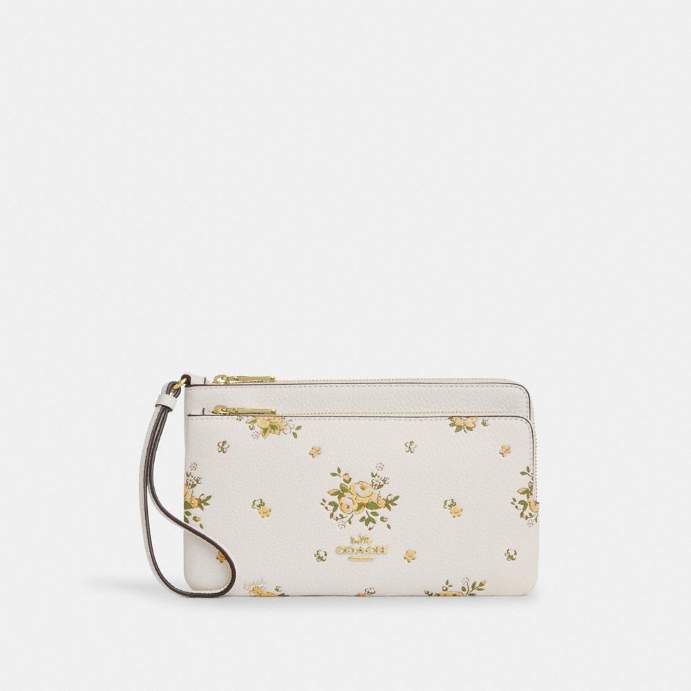 Double Zip Wallet With Floral Print - CAY51 - Gold/Chalk Multi