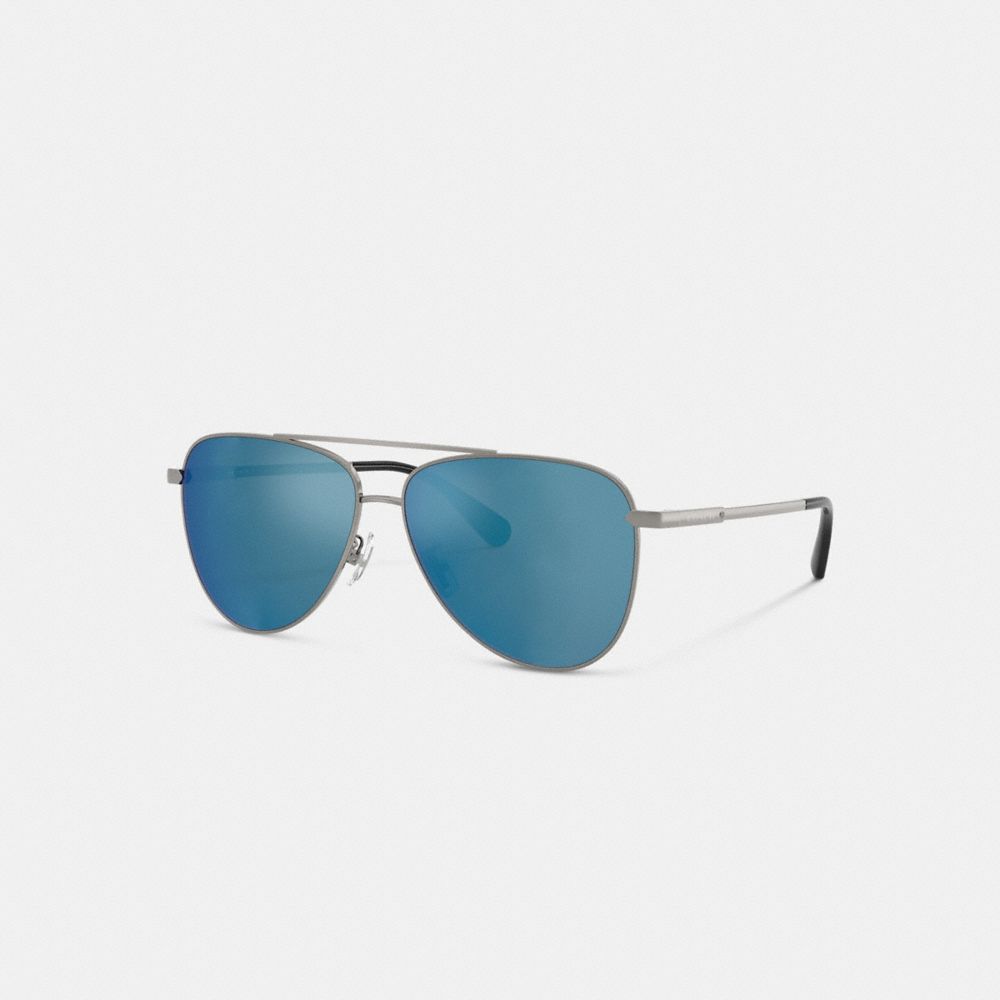 COACH CAY91 C Hardware Metal Pilot Sunglasses SILVER/BLUE