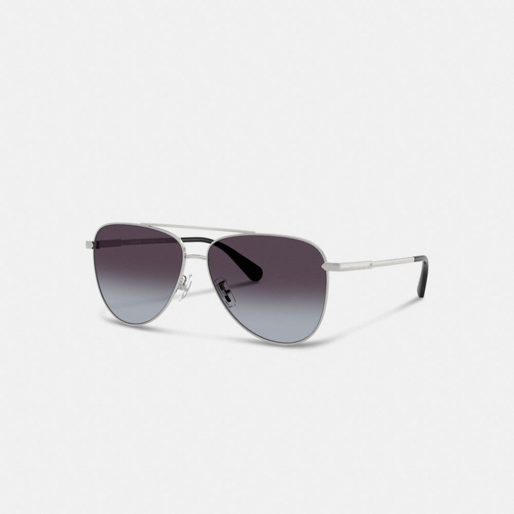 COACH CAY91 C Hardware Metal Pilot Sunglasses SILVER/GREY GRADIENT