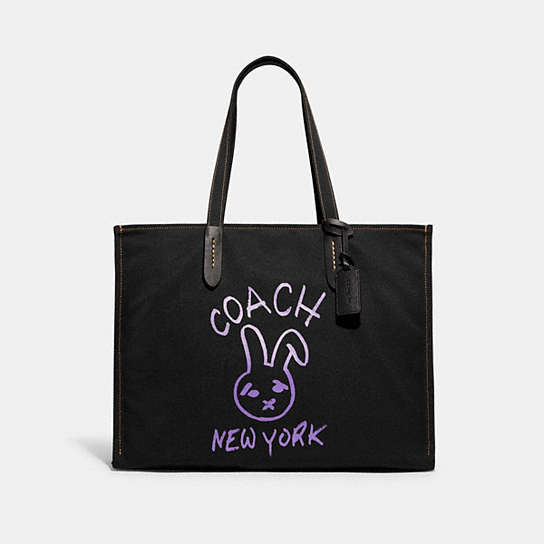 CB020 - Tote 42 In 100 Percent Recycled Canvas With Bunny Graphic Brass/Black
