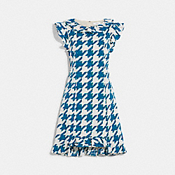 COACH CB141 Ruffle Dress In Textured Plaid TEAL/CREAM