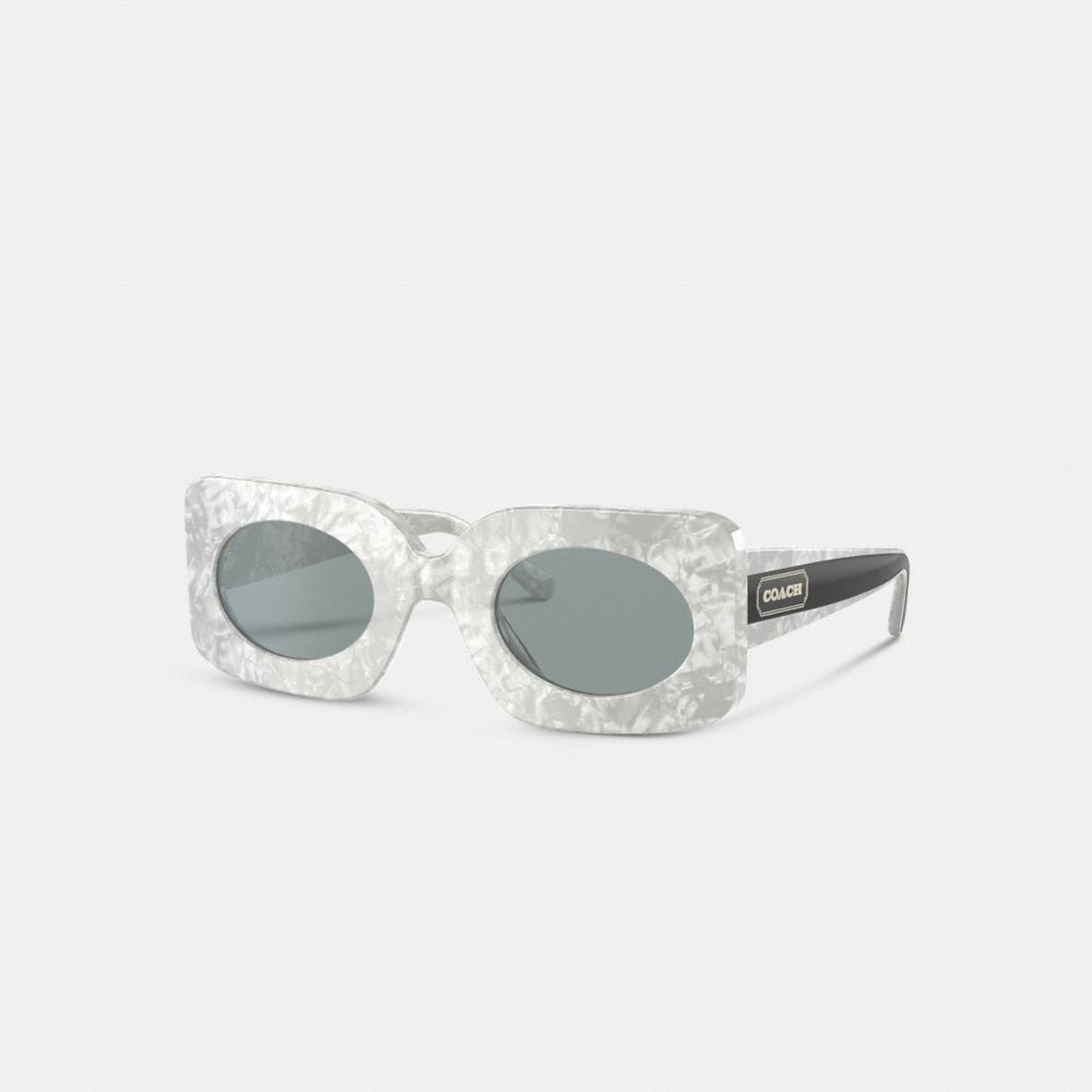 CB190 - Badge Oversized Rectangle Frame Sunglasses Pearlized White