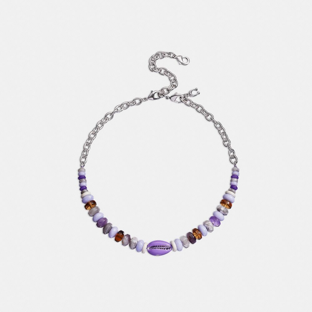 CB192 - Shell Beaded Choker Necklace PURPLE MULTI