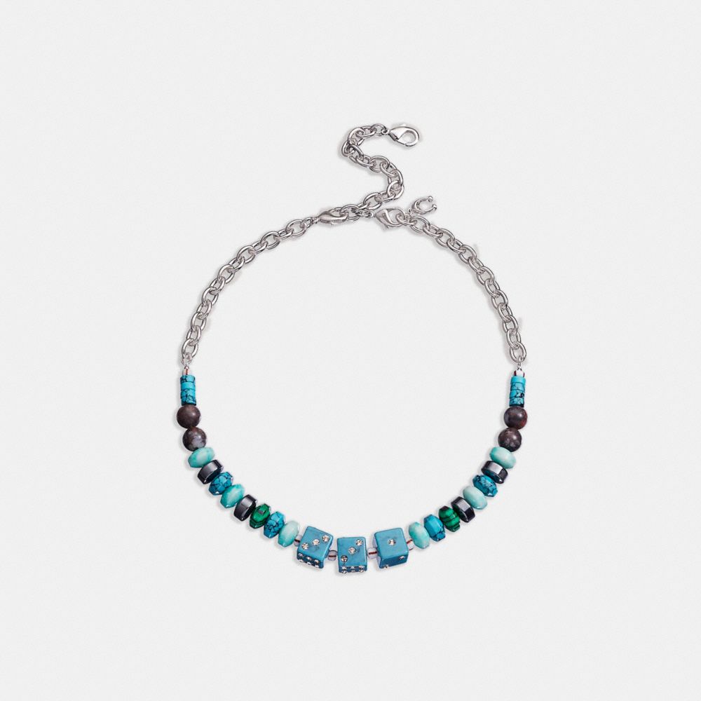 Dice Beaded Choker Necklace - CB196 - Turquoise Multi
