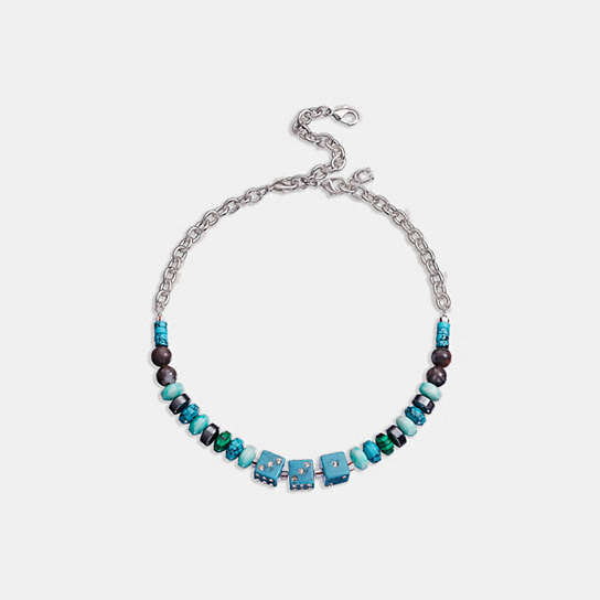 CB196 - Dice Beaded Choker Necklace Turquoise Multi