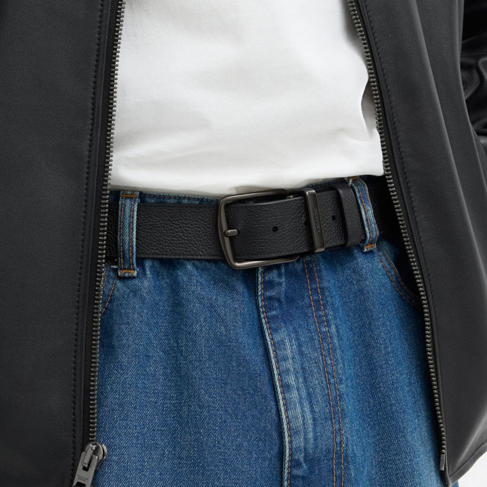 BOXED PLAQUE AND HARNESS BUCKLE CUT-TO-SIZE REVERSIBLE BELT, 38MM