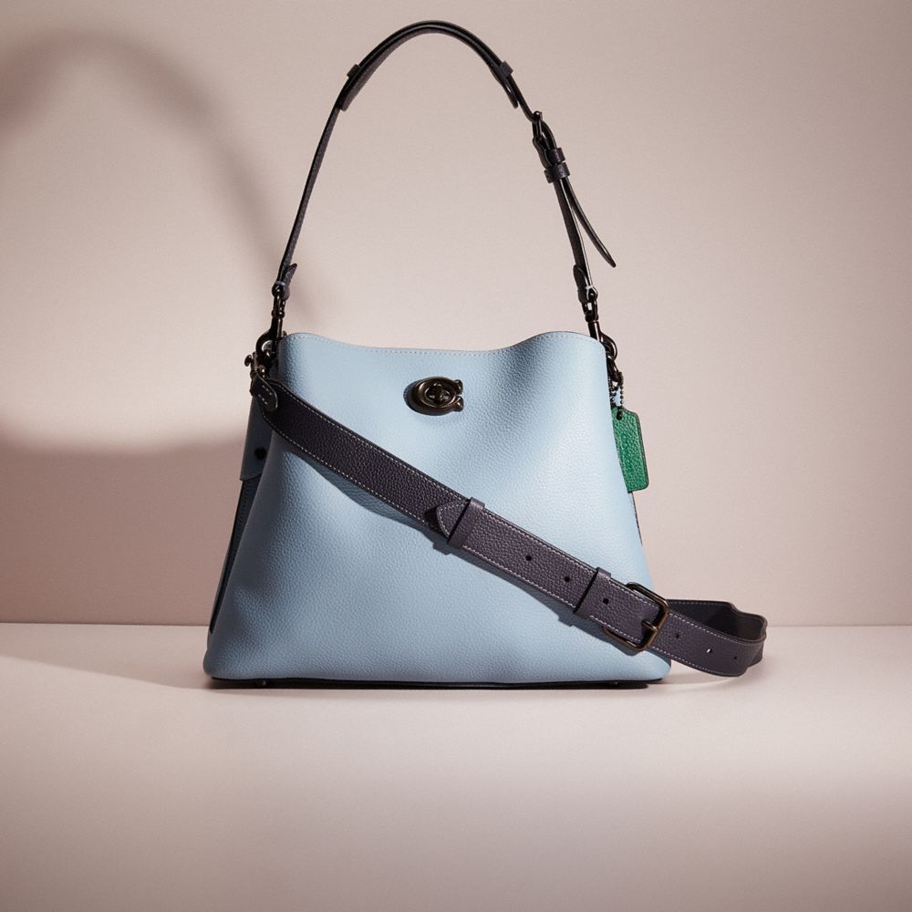 CB336 - Restored Willow Shoulder Bag In Colorblock With Signature Canvas Interior Pewter/Azure