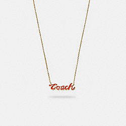 COACH CB396 Logo Script Enamel Necklace RED/GOLD