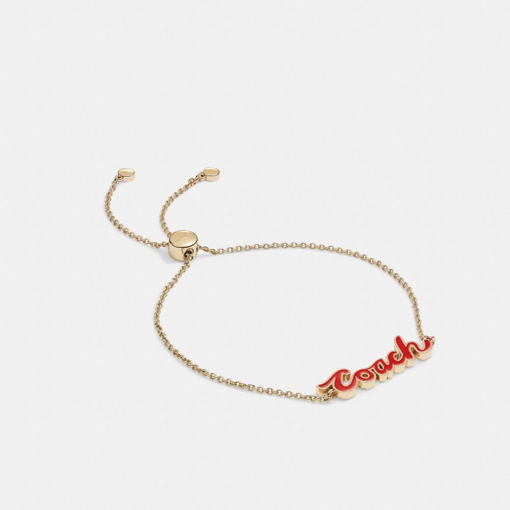 Logo Script Enamel Slider Bracelet - CB397 - RED/GOLD