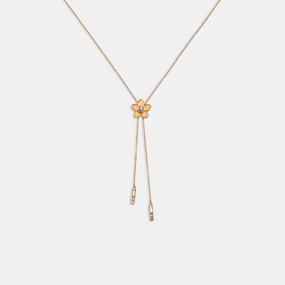 Transparent Wildflower Bolo Necklace - CB406 - Gold Pink/Green