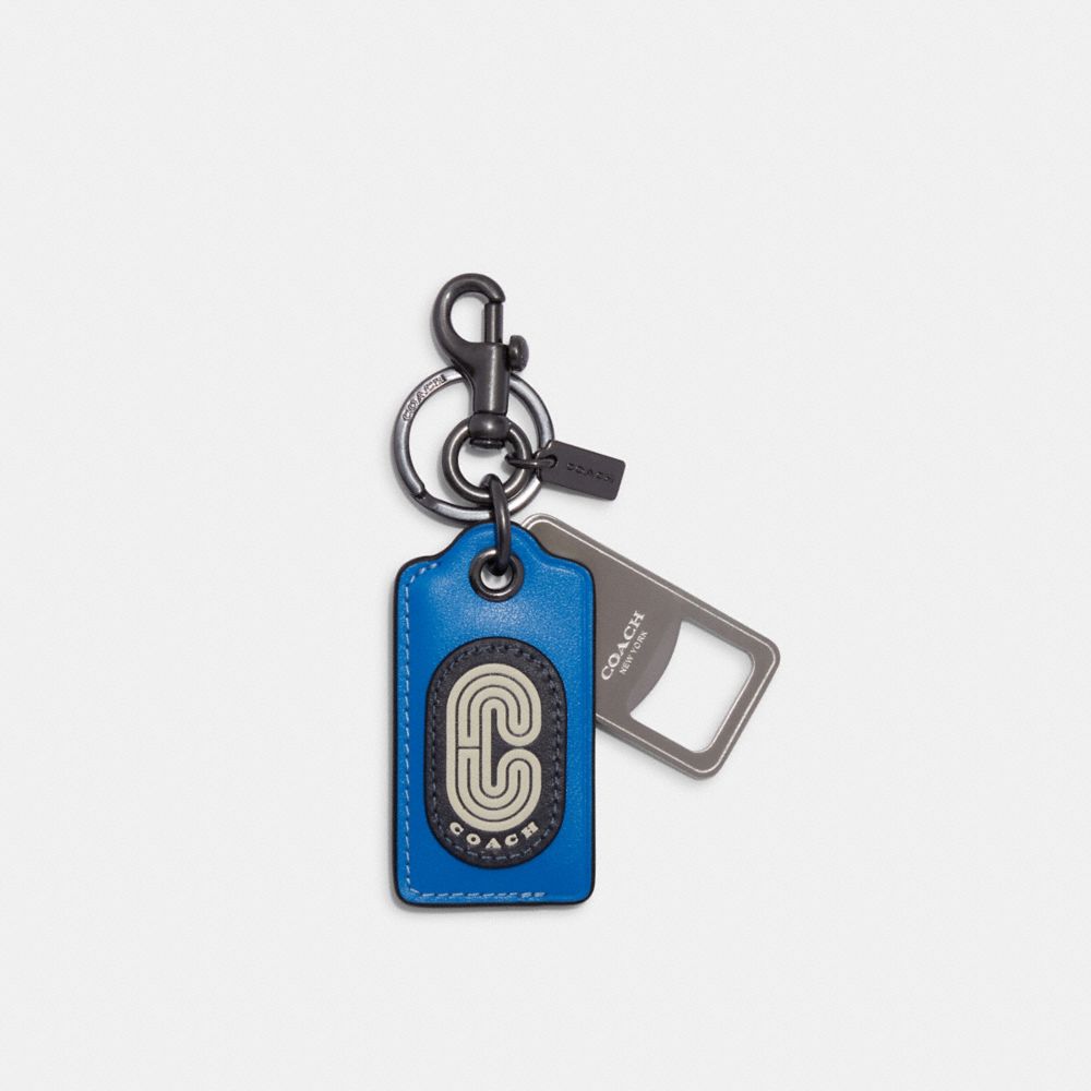 COACH Bottle Opener Key Fob With Coach Patch - GUNMETAL/BRIGHT BLUE - CB409