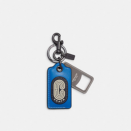 COACH Bottle Opener Key Fob With Coach Patch - GUNMETAL/BRIGHT BLUE - CB409