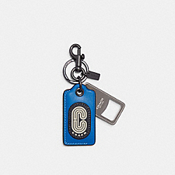 COACH CB409 - Bottle Opener Key Fob With Coach Patch GUNMETAL/BRIGHT BLUE
