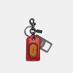 COACH CB409 - Bottle Opener Key Fob With Coach Patch GUNMETAL/MIAMI RED