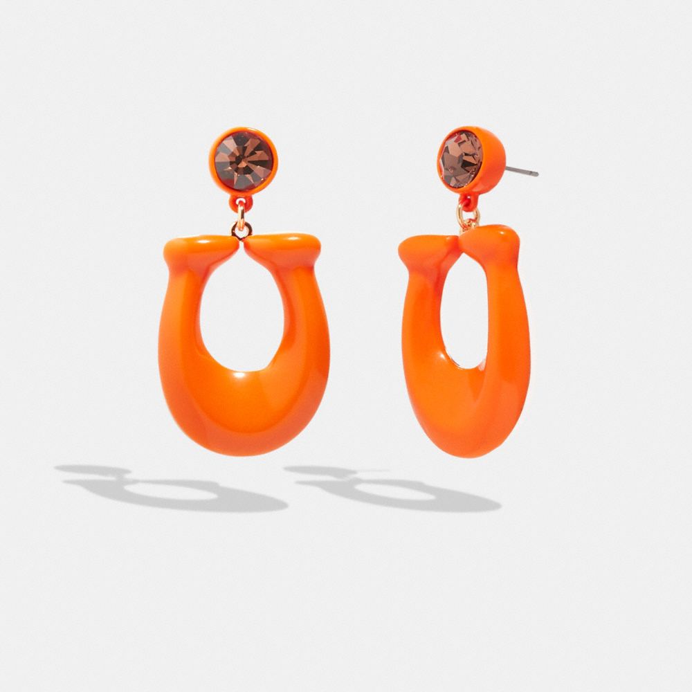 CB411 - Large Signature Enamel Earrings Orange/Gold
