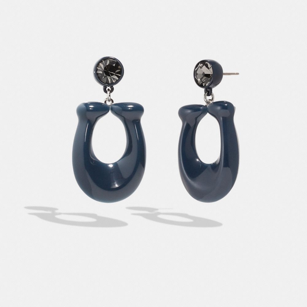 CB412 - Large Signature Enamel Earrings Navy/Rhodium