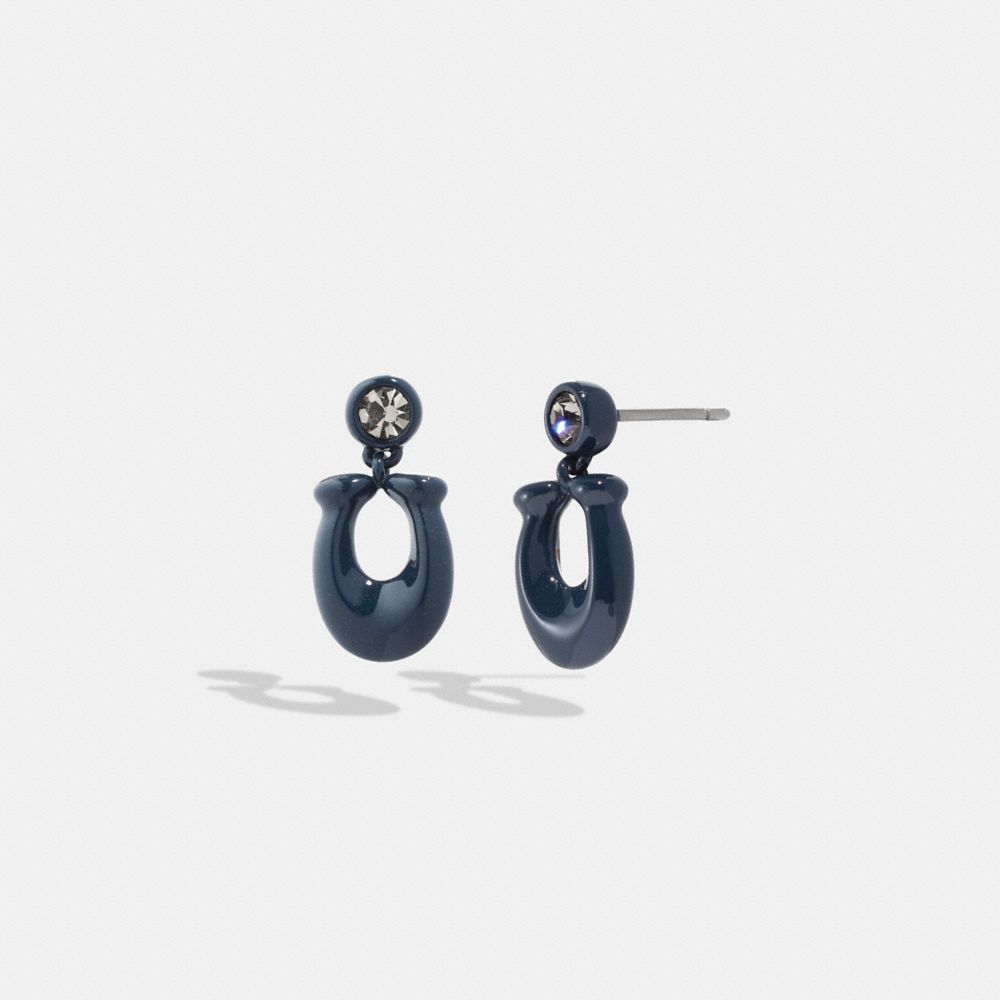 CB413 - Signature Enamel Earrings Navy/Rhodium