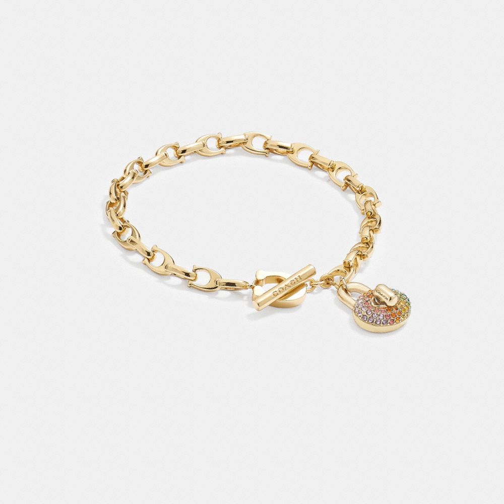 CB420 - Pavé Turnlock Signature Chain Bracelet Gold/Multi