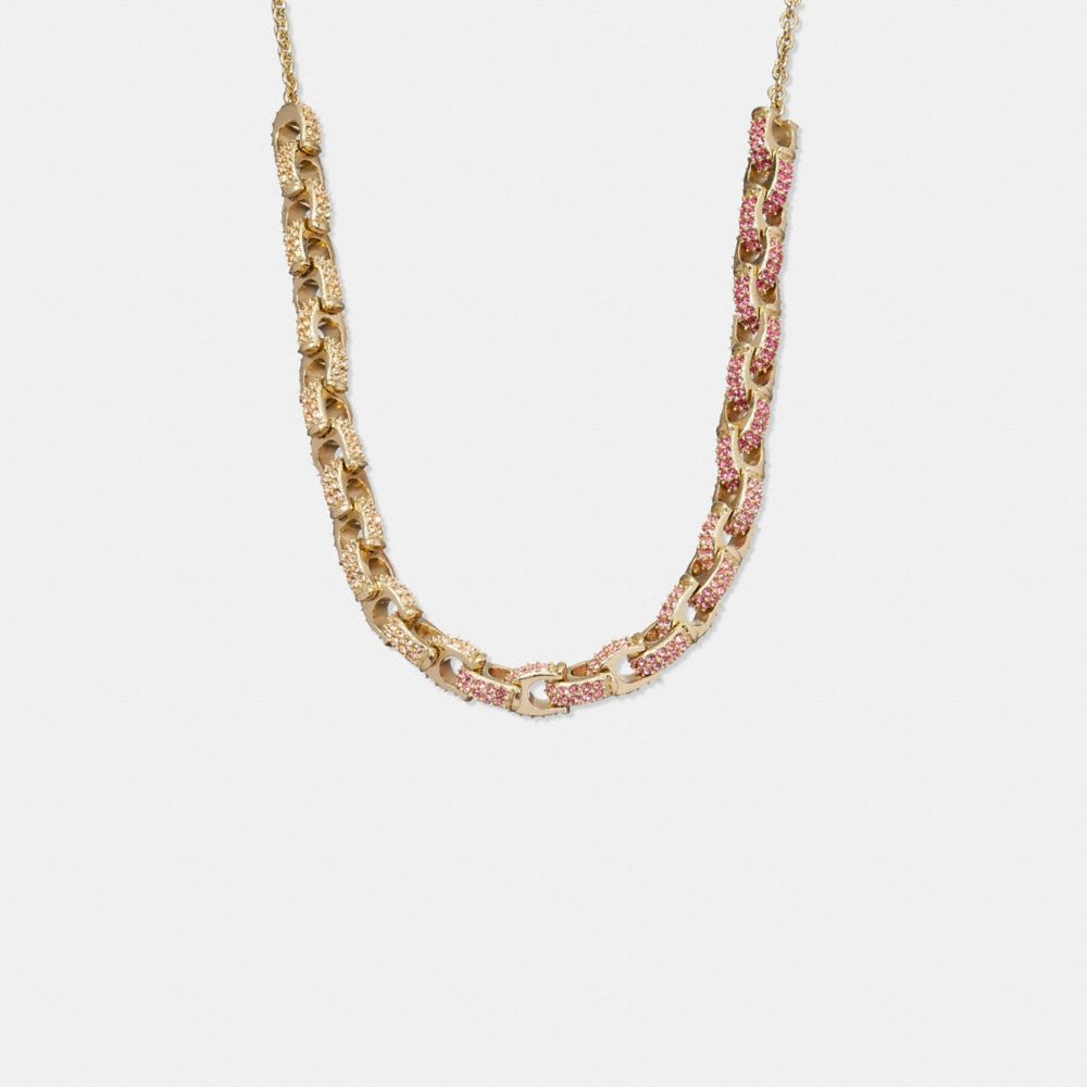 CB425 - Pavé Signature Chain Necklace Gold/Pink Multi