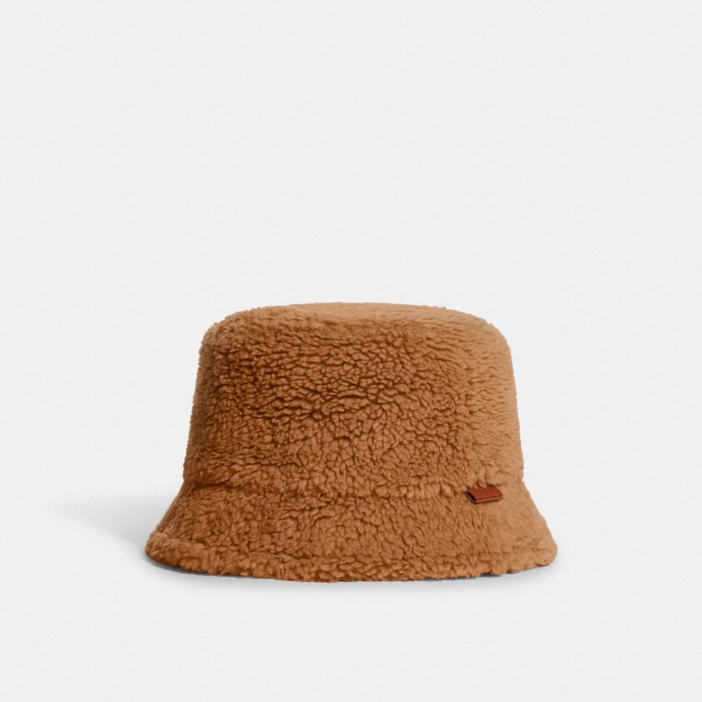 COACH CB433 Sherpa Bucket Hat With Signature Jacquard Lining CARAMEL