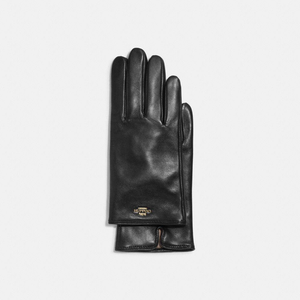 Coach Plaque Leather Tech Gloves - CB434 - Black