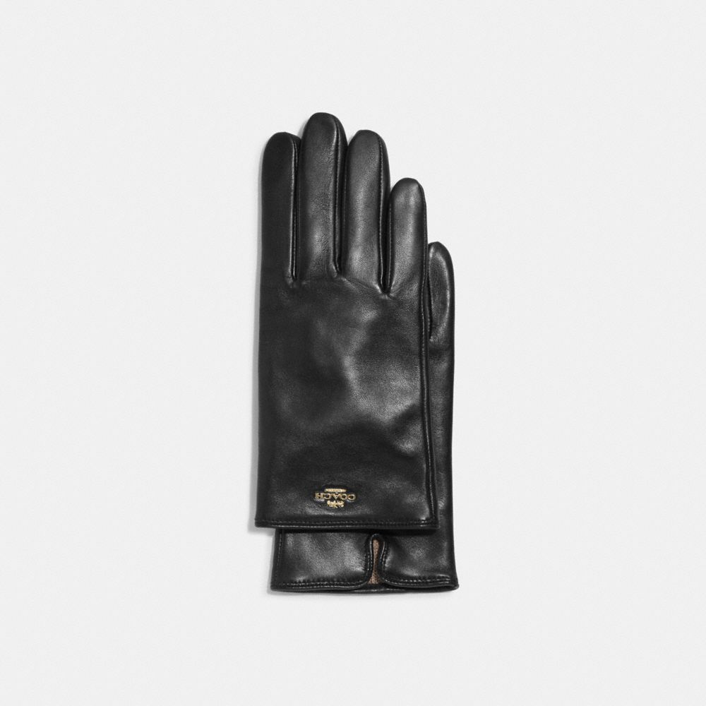 COACH CB434 Coach Plaque Leather Tech Gloves BLACK