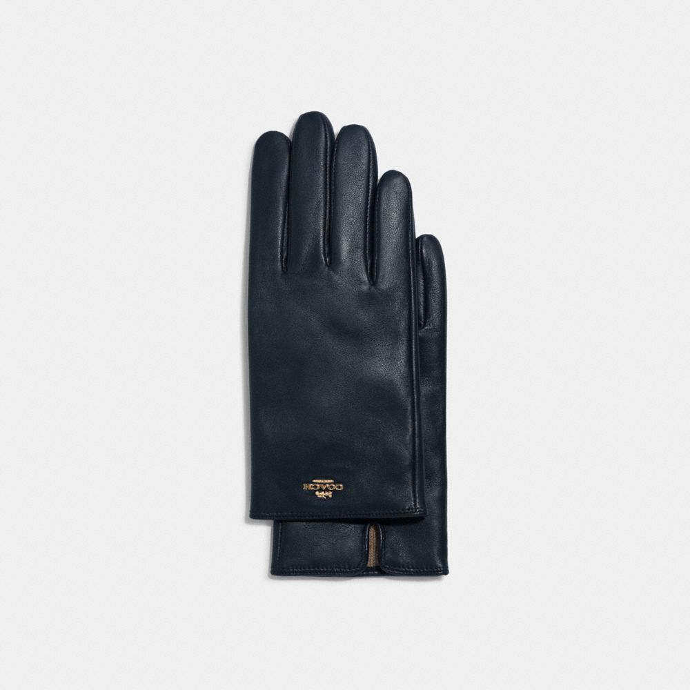 COACH CB434 Coach Plaque Leather Tech Gloves Midnight Navy